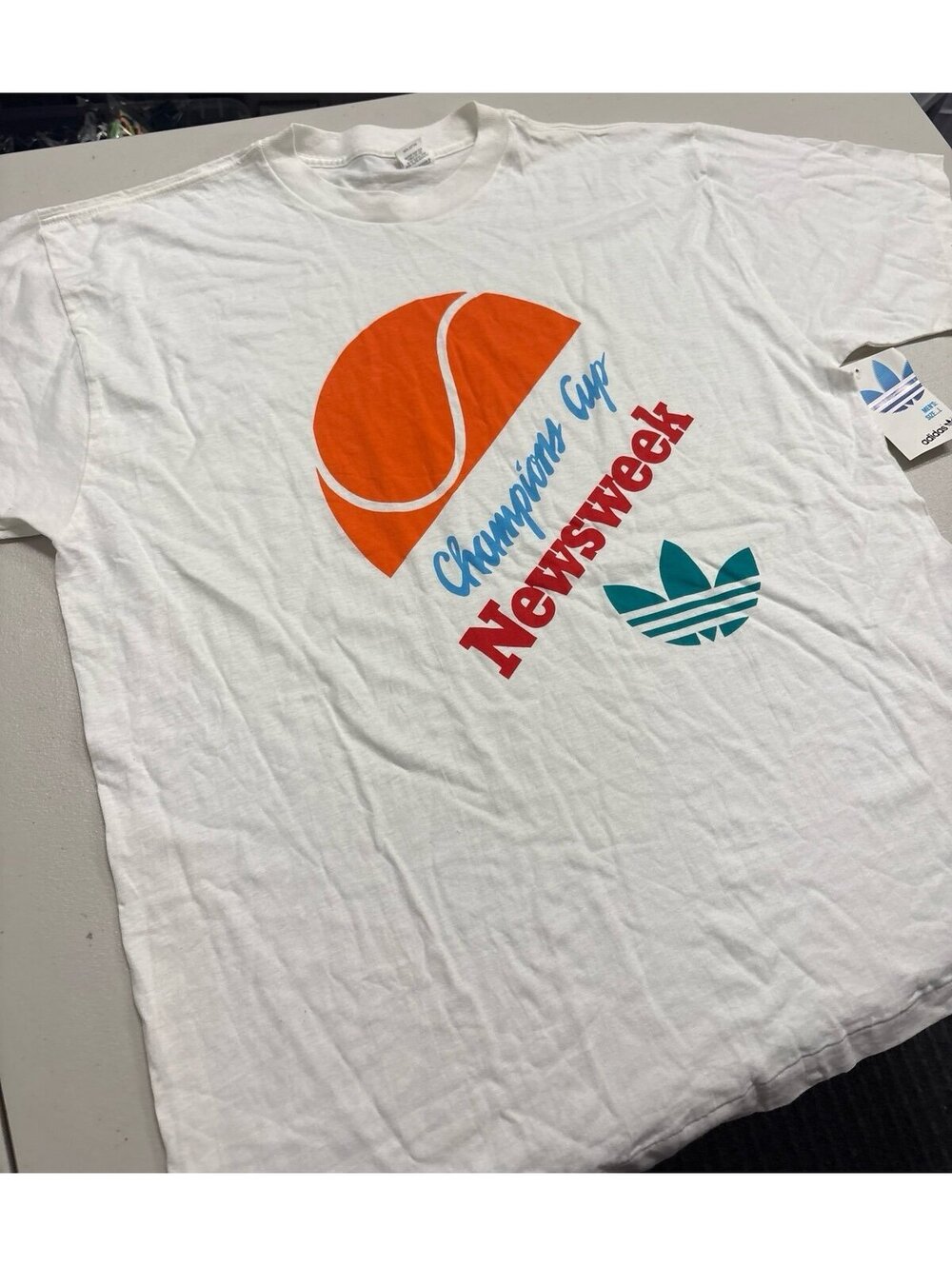 Vintage Adidas Newsweek Champions Cup Tennis T-Shirt Mens L Deadstock NWT USA
